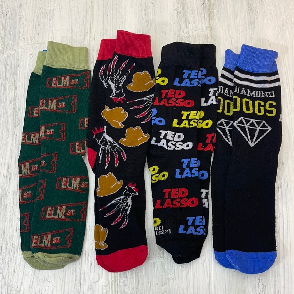💚5 for $25 Elm Street and Ted Lasso Themed Socks Set